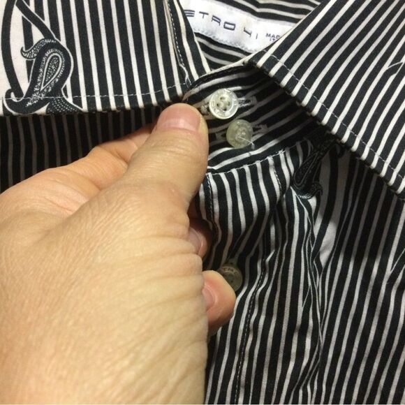 ETRO Men's Black Striped Slim Fit Shirt - Picture 5 of 9